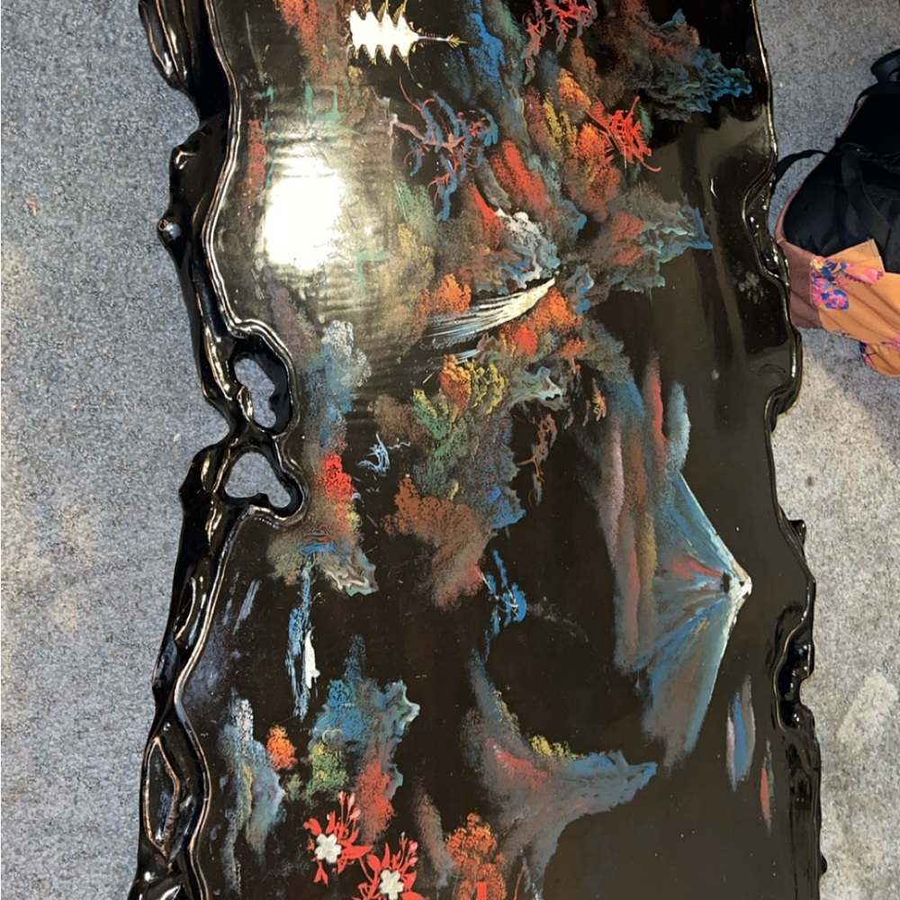 Vintage black lacquer and mother of pearl table